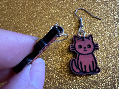 Orange Cat Earrings: Laser Cut Acrylic Cats, Kitty, Kitten, Pussy Cat, Animal, Feline, Black Cat, White Cat, Best Gifts for Her/Him/Them