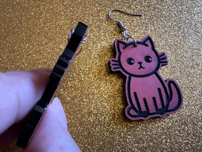Orange Cat Earrings: Laser Cut Acrylic Cats, Kitty, Kitten, Pussy Cat, Animal, Feline, Black Cat, White Cat, Best Gifts for Her/Him/Them