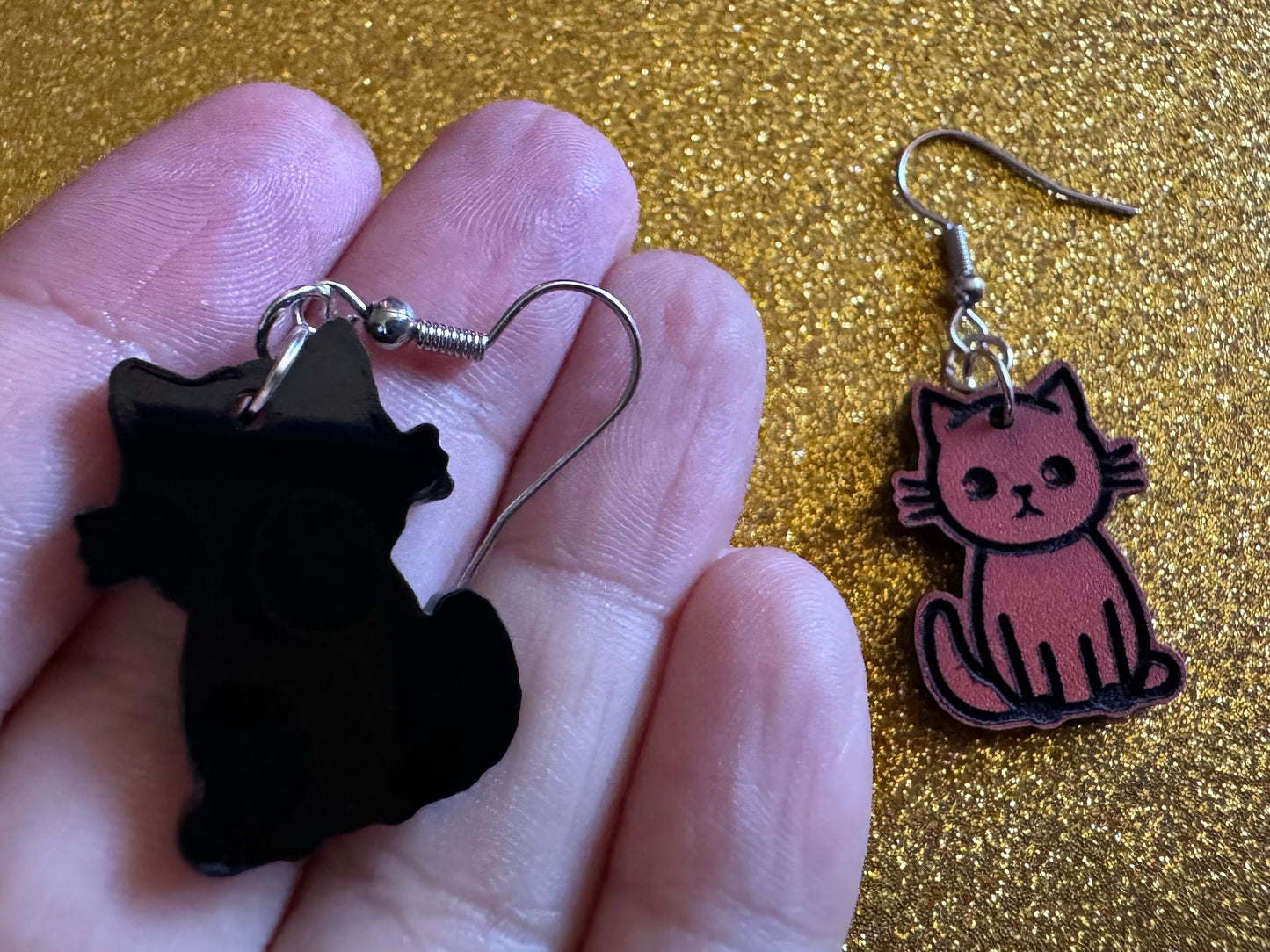 Orange Cat Earrings: Laser Cut Acrylic Cats, Kitty, Kitten, Pussy Cat, Animal, Feline, Black Cat, White Cat, Best Gifts for Her/Him/Them