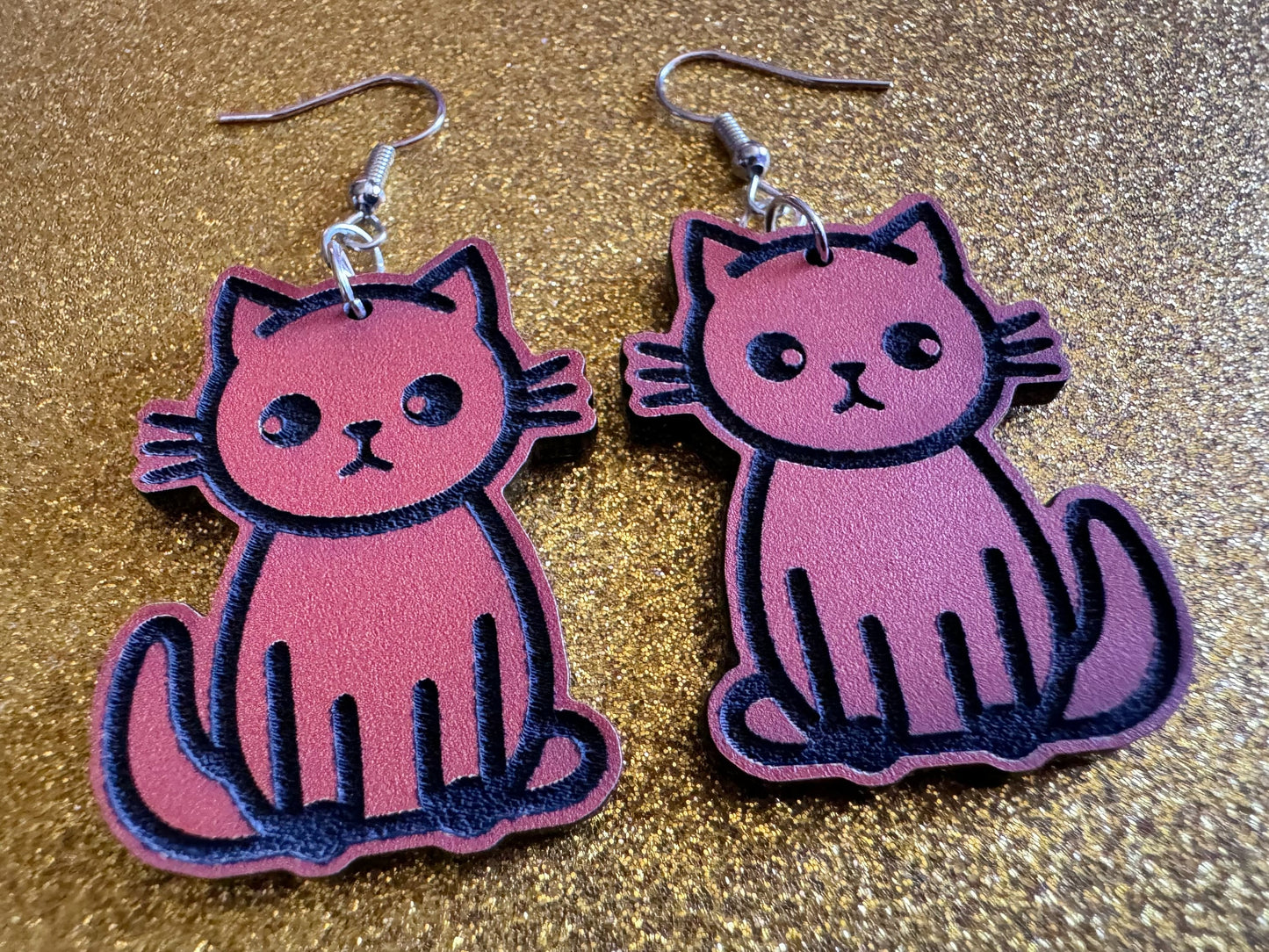 Orange Cat Earrings: Laser Cut Acrylic Cats, Kitty, Kitten, Pussy Cat, Animal, Feline, Black Cat, White Cat, Best Gifts for Her/Him/Them