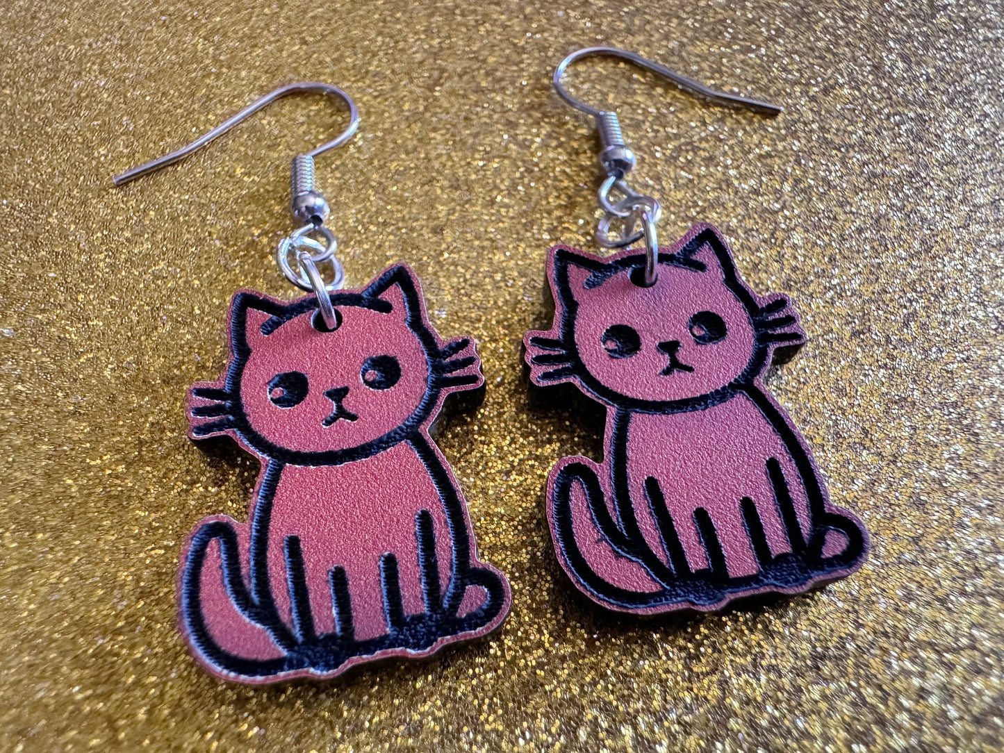 Orange Cat Earrings: Laser Cut Acrylic Cats, Kitty, Kitten, Pussy Cat, Animal, Feline, Black Cat, White Cat, Best Gifts for Her/Him/Them