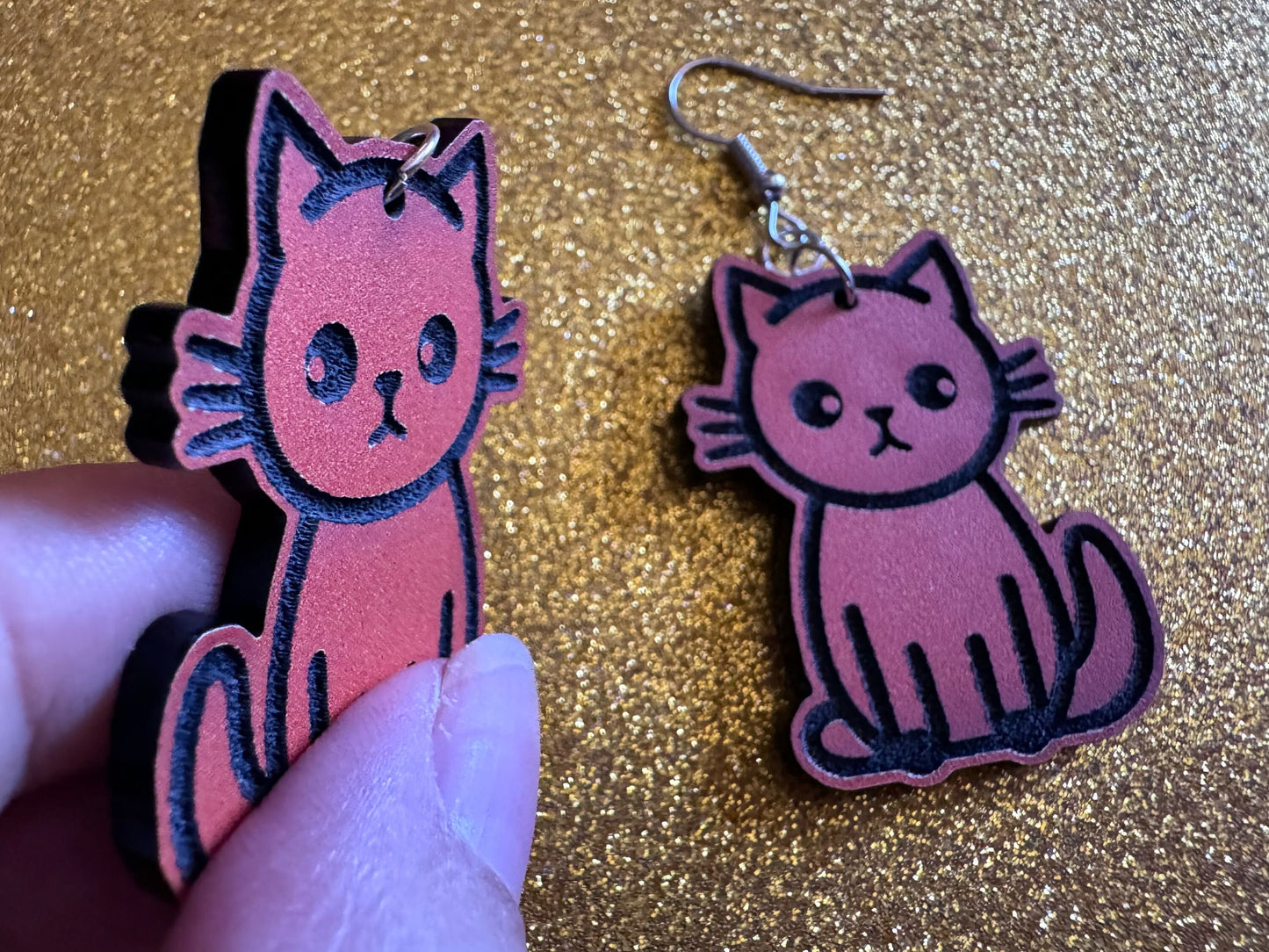 Orange Cat Earrings: Laser Cut Acrylic Cats, Kitty, Kitten, Pussy Cat, Animal, Feline, Black Cat, White Cat, Best Gifts for Her/Him/Them