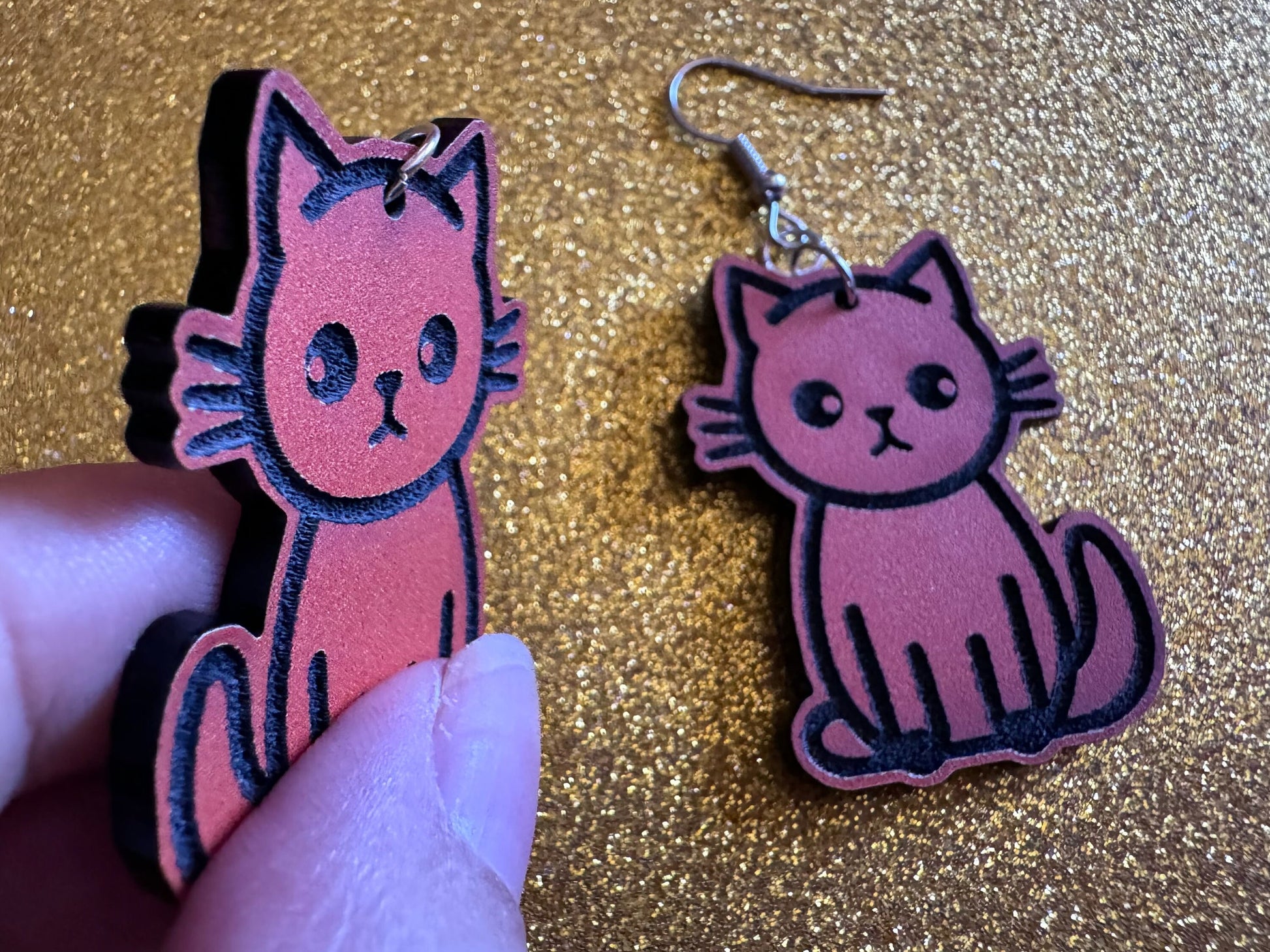 Orange Cat Earrings: Laser Cut Acrylic Cats, Kitty, Kitten, Pussy Cat, Animal, Feline, Black Cat, White Cat, Best Gifts for Her/Him/Them