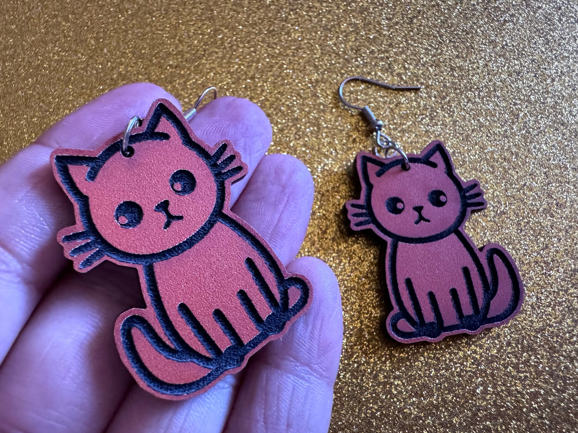 Orange Cat Earrings: Laser Cut Acrylic Cats, Kitty, Kitten, Pussy Cat, Animal, Feline, Black Cat, White Cat, Best Gifts for Her/Him/Them
