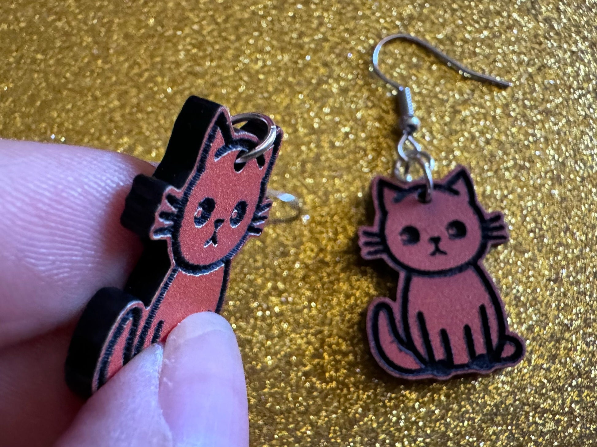 Orange Cat Earrings: Laser Cut Acrylic Cats, Kitty, Kitten, Pussy Cat, Animal, Feline, Black Cat, White Cat, Best Gifts for Her/Him/Them