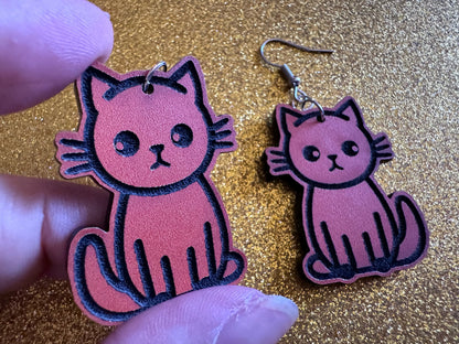 Orange Cat Earrings: Laser Cut Acrylic Cats, Kitty, Kitten, Pussy Cat, Animal, Feline, Black Cat, White Cat, Best Gifts for Her/Him/Them