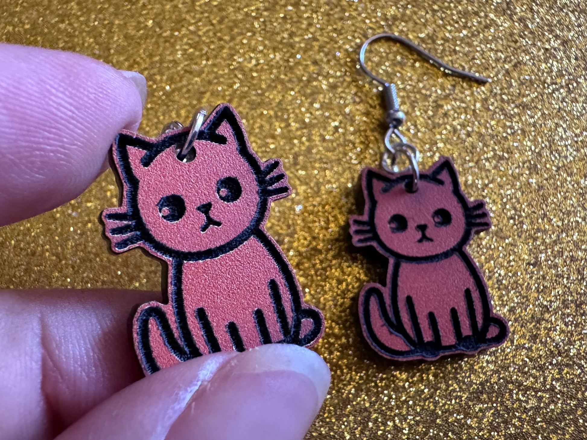 Orange Cat Earrings: Laser Cut Acrylic Cats, Kitty, Kitten, Pussy Cat, Animal, Feline, Black Cat, White Cat, Best Gifts for Her/Him/Them