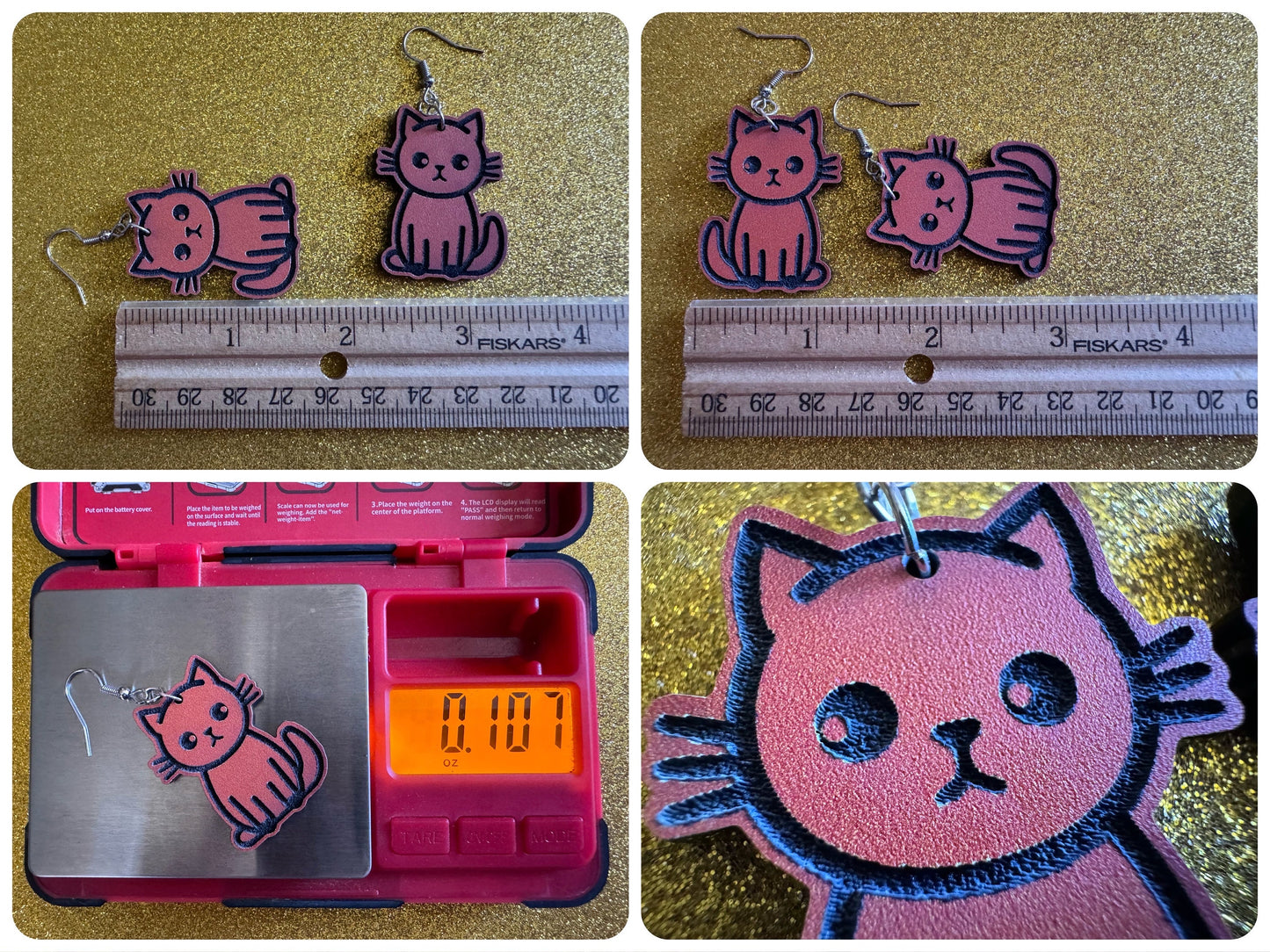 Orange Cat Earrings: Laser Cut Acrylic Cats, Kitty, Kitten, Pussy Cat, Animal, Feline, Black Cat, White Cat, Best Gifts for Her/Him/Them