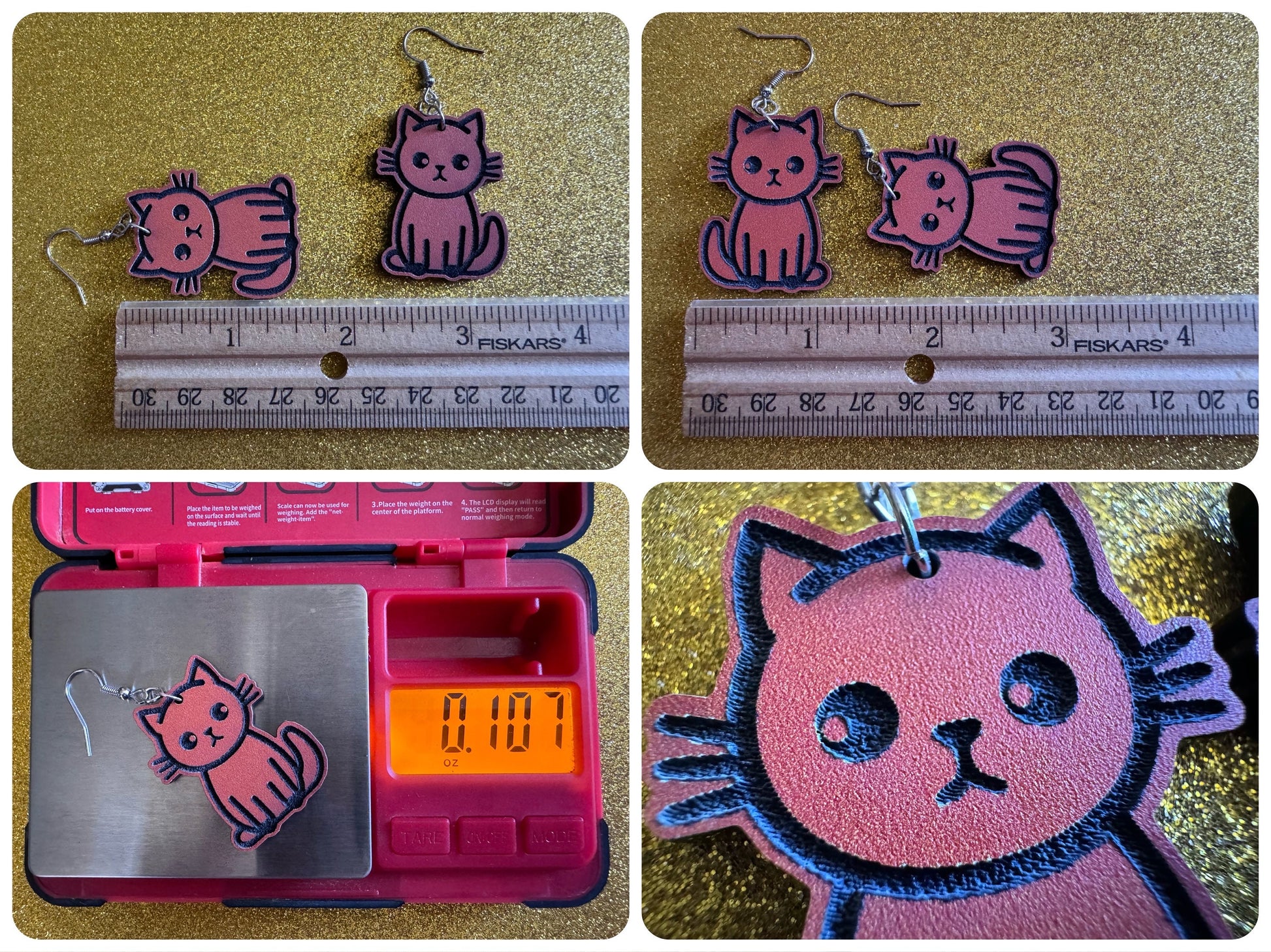 Orange Cat Earrings: Laser Cut Acrylic Cats, Kitty, Kitten, Pussy Cat, Animal, Feline, Black Cat, White Cat, Best Gifts for Her/Him/Them