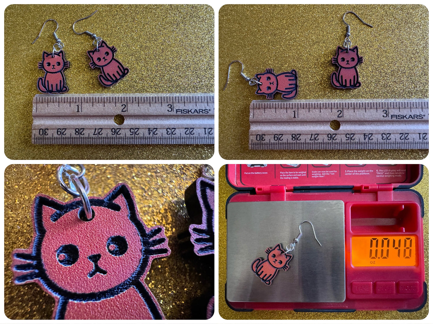 Orange Cat Earrings: Laser Cut Acrylic Cats, Kitty, Kitten, Pussy Cat, Animal, Feline, Black Cat, White Cat, Best Gifts for Her/Him/Them