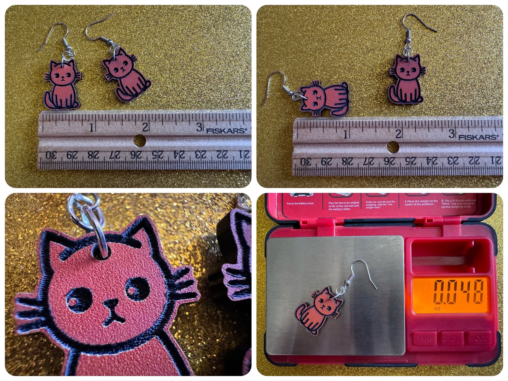 Orange Cat Earrings: Laser Cut Acrylic Cats, Kitty, Kitten, Pussy Cat, Animal, Feline, Black Cat, White Cat, Best Gifts for Her/Him/Them