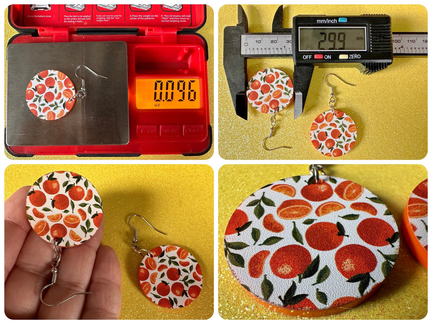 Orange Earrings: Laser Cut Acrylic Oranges, Fruit, Citrus, Mandarin, Food Earrings, Orange Slices, Orange Tree, Best Gifts for Her/Him/Them