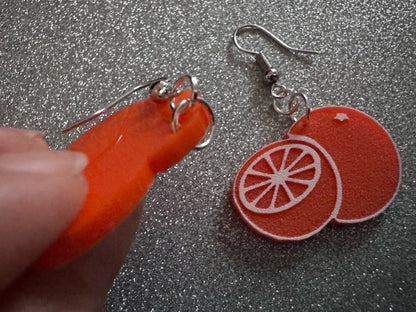 Orange Earrings: Laser Cut Acrylic Oranges, Fruit, Citrus, Oranges, Food Earrings, Sliced Oranges, Best Gifts for Her/Him/Them