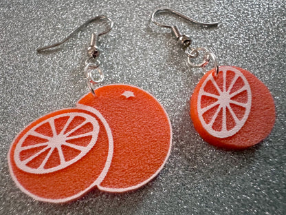 Orange Earrings: Laser Cut Acrylic Oranges, Fruit, Citrus, Oranges, Food Earrings, Sliced Oranges, Best Gifts for Her/Him/Them