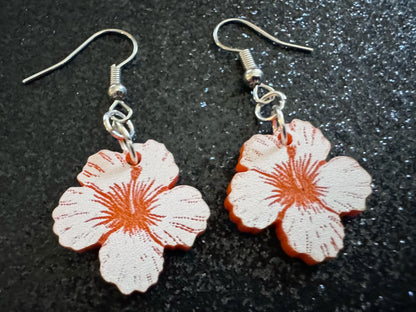 Orange Hibiscus Earrings: Laser Cut Acrylic Flowers, Floral, Flowers, Hawaii, Maui Strong, Summer Vibes, Best Gifts for Her/Him/Them