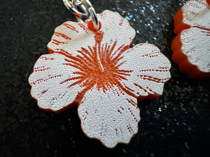 Orange Hibiscus Earrings: Laser Cut Acrylic Flowers, Floral, Flowers, Hawaii, Maui Strong, Summer Vibes, Best Gifts for Her/Him/Them