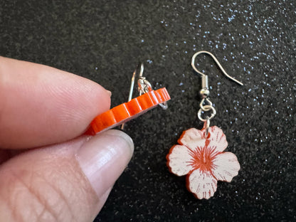 Orange Hibiscus Earrings: Laser Cut Acrylic Flowers, Floral, Flowers, Hawaii, Maui Strong, Summer Vibes, Best Gifts for Her/Him/Them