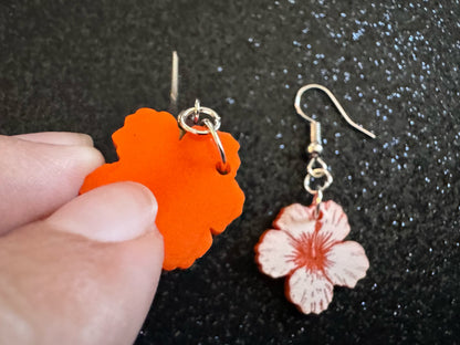 Orange Hibiscus Earrings: Laser Cut Acrylic Flowers, Floral, Flowers, Hawaii, Maui Strong, Summer Vibes, Best Gifts for Her/Him/Them