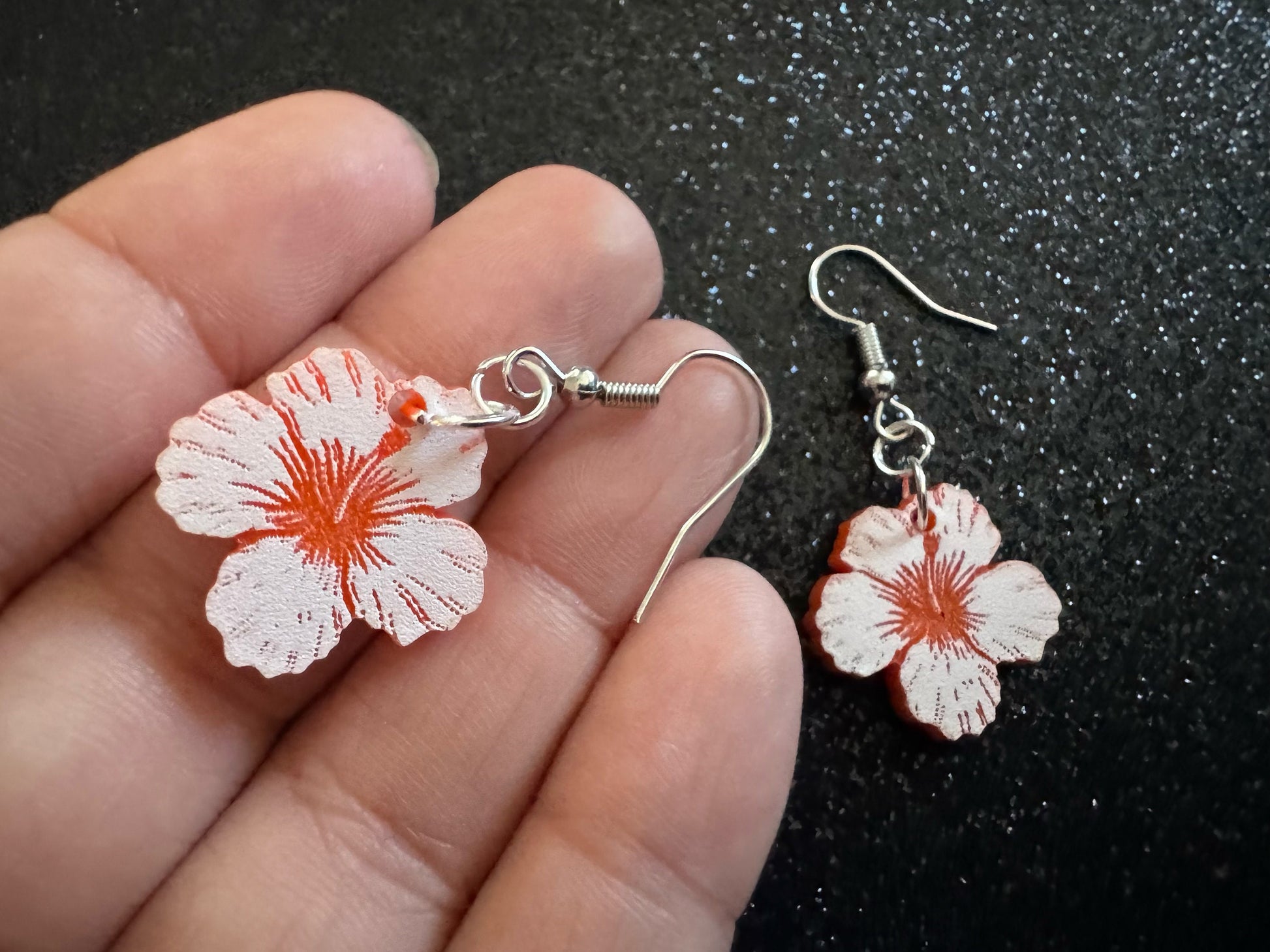 Orange Hibiscus Earrings: Laser Cut Acrylic Flowers, Floral, Flowers, Hawaii, Maui Strong, Summer Vibes, Best Gifts for Her/Him/Them