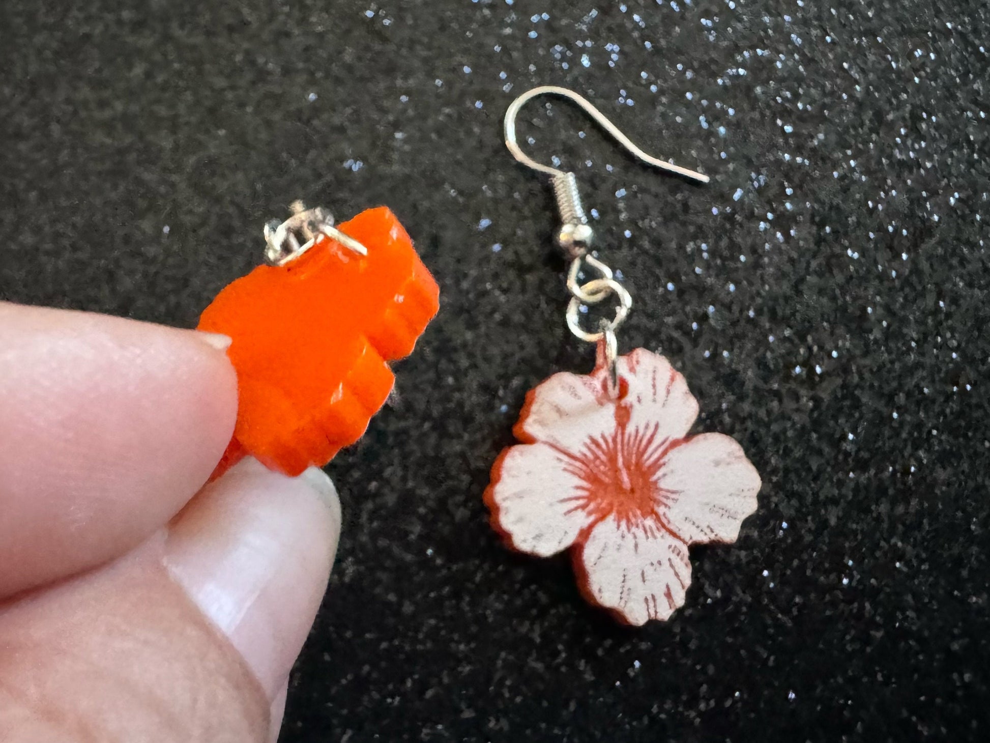 Orange Hibiscus Earrings: Laser Cut Acrylic Flowers, Floral, Flowers, Hawaii, Maui Strong, Summer Vibes, Best Gifts for Her/Him/Them