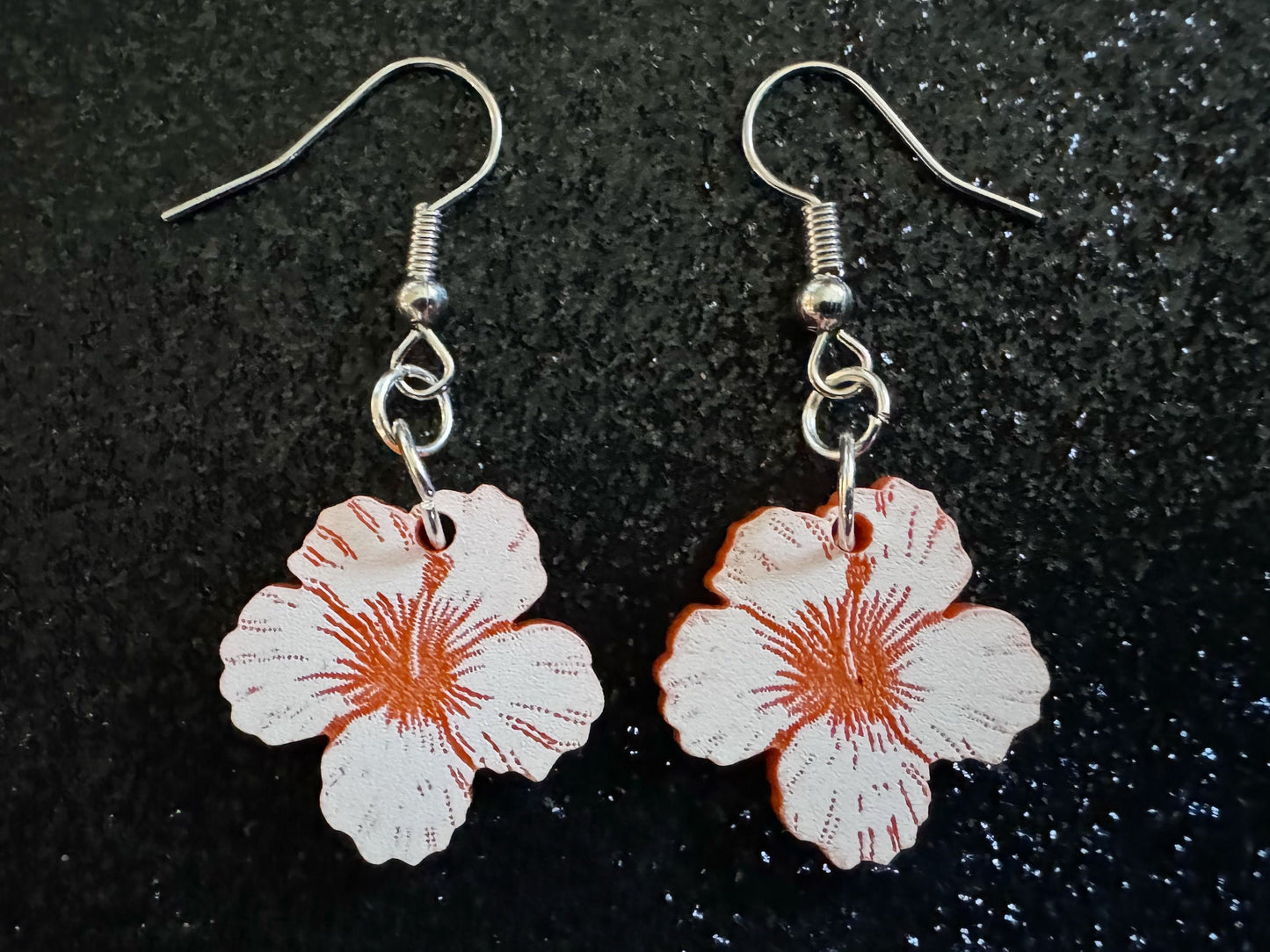 Orange Hibiscus Earrings: Laser Cut Acrylic Flowers, Floral, Flowers, Hawaii, Maui Strong, Summer Vibes, Best Gifts for Her/Him/Them