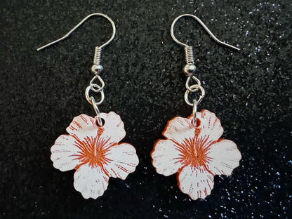 Orange Hibiscus Earrings: Laser Cut Acrylic Flowers, Floral, Flowers, Hawaii, Maui Strong, Summer Vibes, Best Gifts for Her/Him/Them