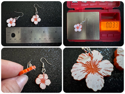 Orange Hibiscus Earrings: Laser Cut Acrylic Flowers, Floral, Flowers, Hawaii, Maui Strong, Summer Vibes, Best Gifts for Her/Him/Them