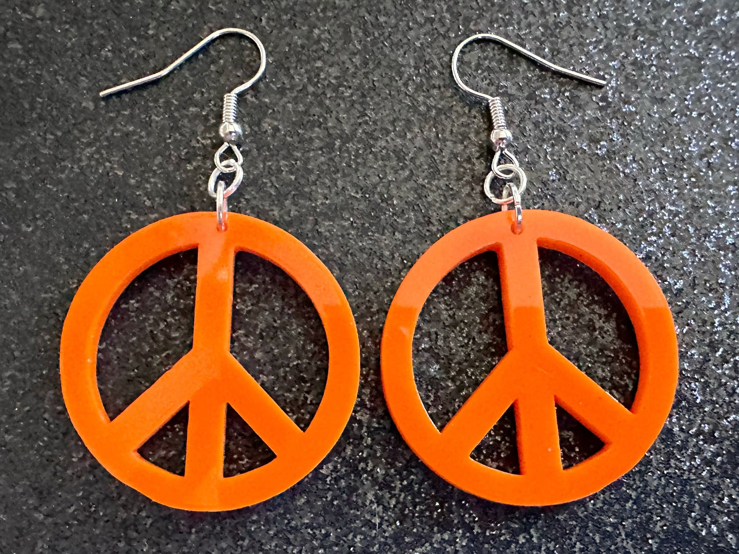 Orange Peace Sign Earrings: Laser Cut Acrylic Peace Signs, Hippie, Hipster, 80s, Happiness, Happy, Best Gifts for Her/Him/Them