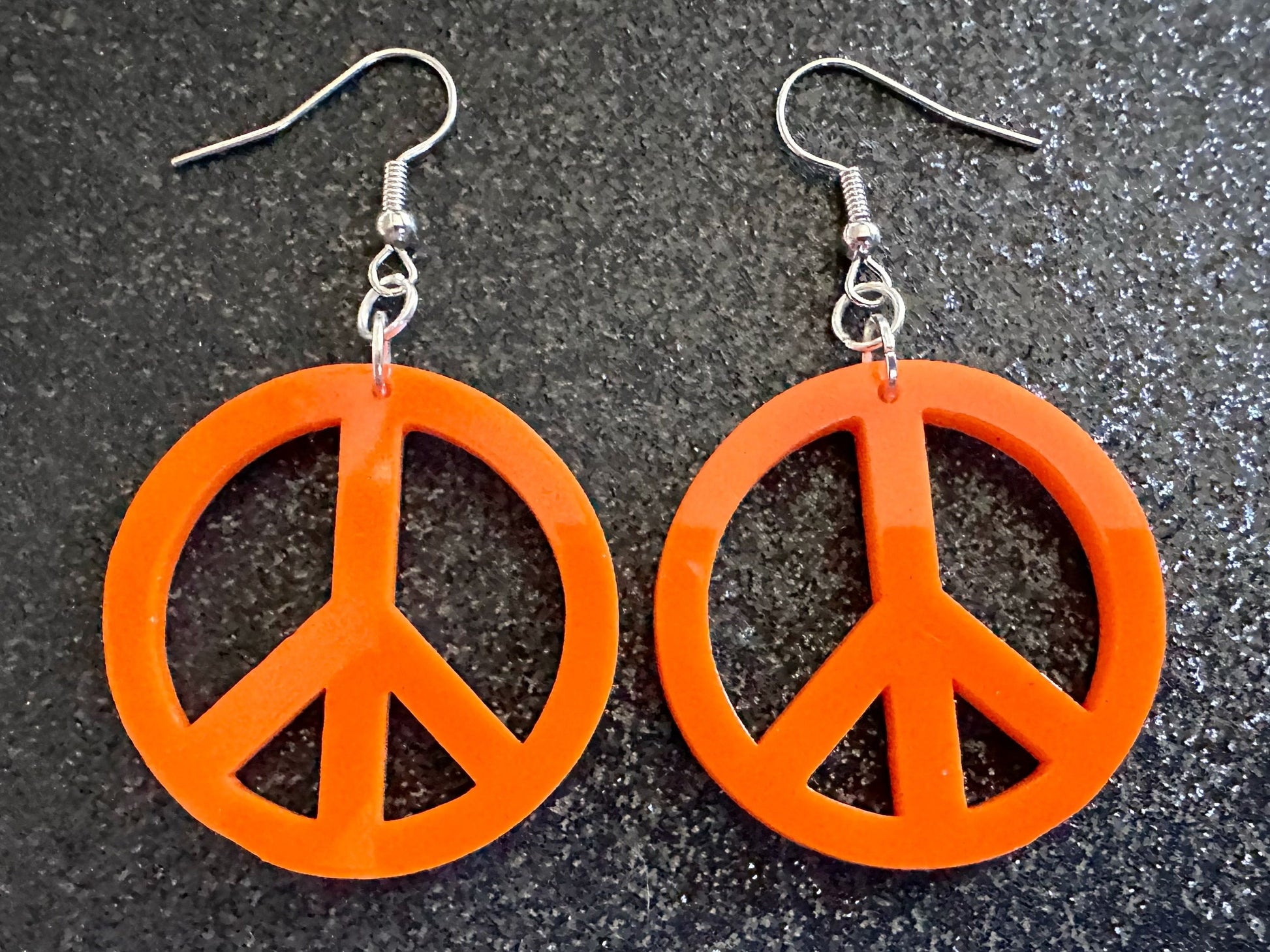 Orange Peace Sign Earrings: Laser Cut Acrylic Peace Signs, Hippie, Hipster, 80s, Happiness, Happy, Best Gifts for Her/Him/Them