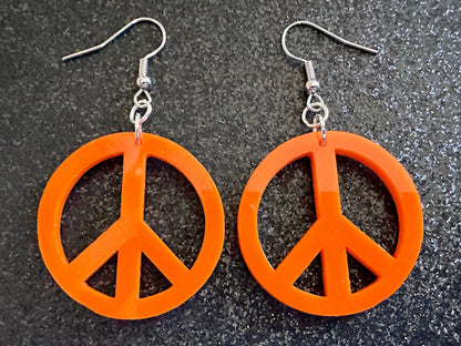 Orange Peace Sign Earrings: Laser Cut Acrylic Peace Signs, Hippie, Hipster, 80s, Happiness, Happy, Best Gifts for Her/Him/Them