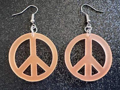 Orange Peace Sign Earrings: Laser Cut Acrylic Peace Signs, Hippie, Hipster, 80s, Happiness, Happy, Best Gifts for Her/Him/Them