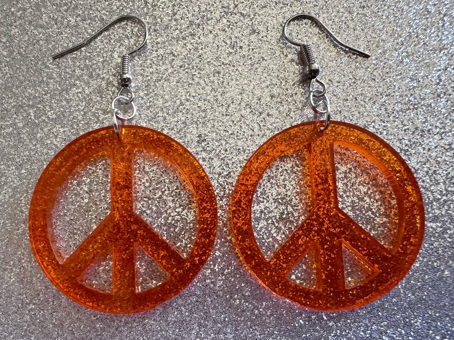 Orange Peace Sign Earrings: Laser Cut Acrylic Peace Signs, Hippie, Hipster, 80s, Happiness, Happy, Best Gifts for Her/Him/Them