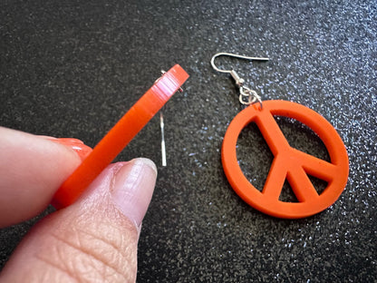 Orange Peace Sign Earrings: Laser Cut Acrylic Peace Signs, Hippie, Hipster, 80s, Happiness, Happy, Best Gifts for Her/Him/Them