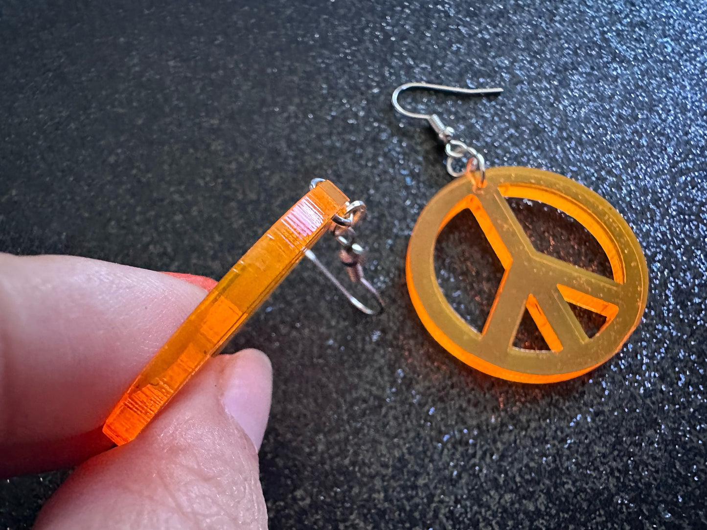 Orange Peace Sign Earrings: Laser Cut Acrylic Peace Signs, Hippie, Hipster, 80s, Happiness, Happy, Best Gifts for Her/Him/Them