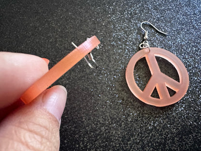 Orange Peace Sign Earrings: Laser Cut Acrylic Peace Signs, Hippie, Hipster, 80s, Happiness, Happy, Best Gifts for Her/Him/Them