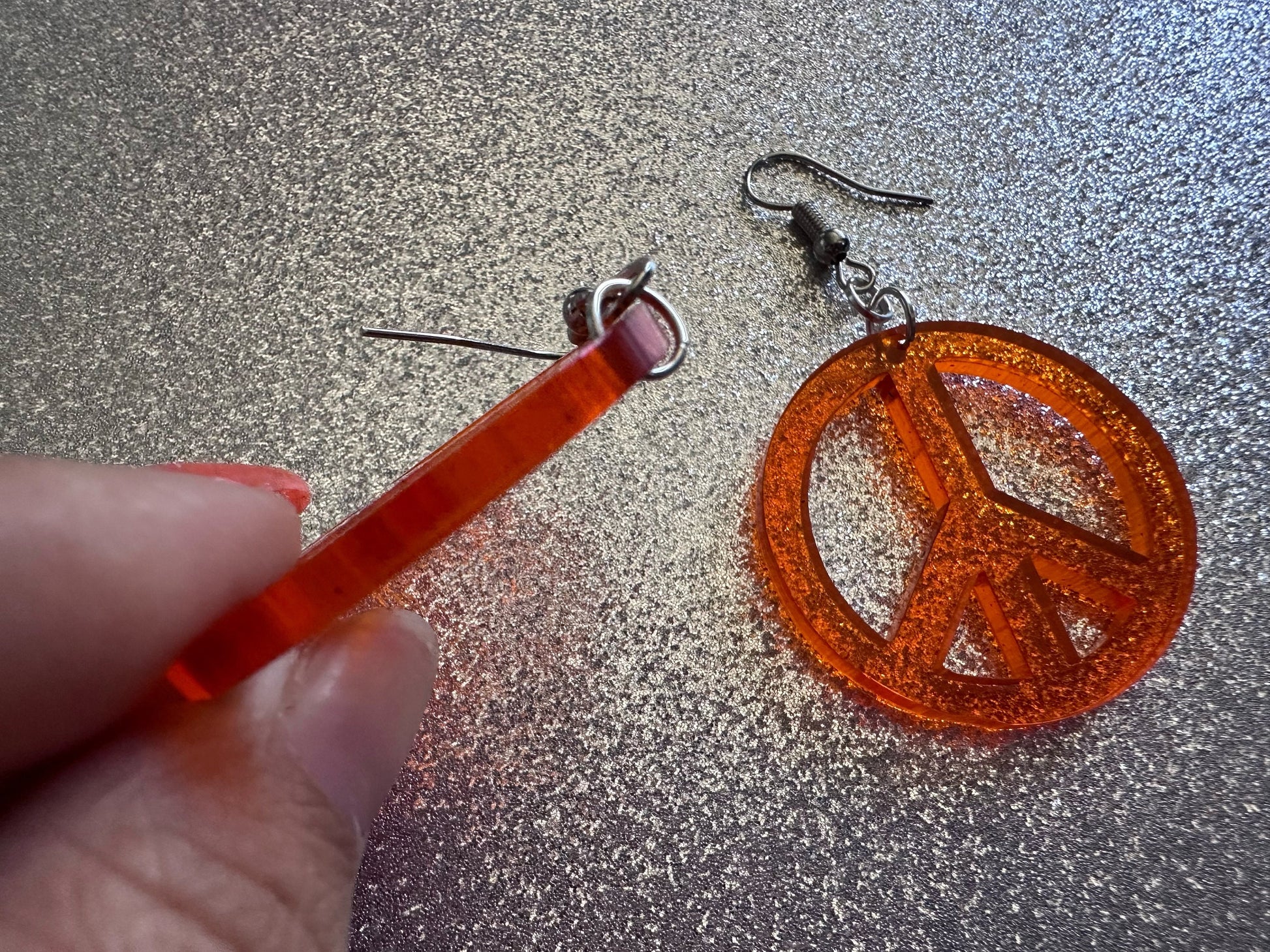 Orange Peace Sign Earrings: Laser Cut Acrylic Peace Signs, Hippie, Hipster, 80s, Happiness, Happy, Best Gifts for Her/Him/Them