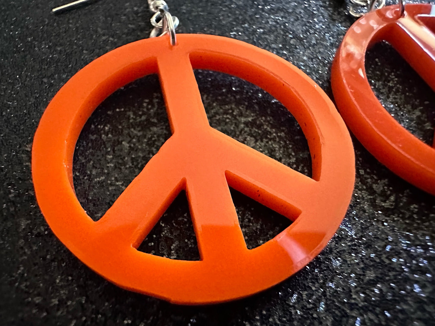 Orange Peace Sign Earrings: Laser Cut Acrylic Peace Signs, Hippie, Hipster, 80s, Happiness, Happy, Best Gifts for Her/Him/Them