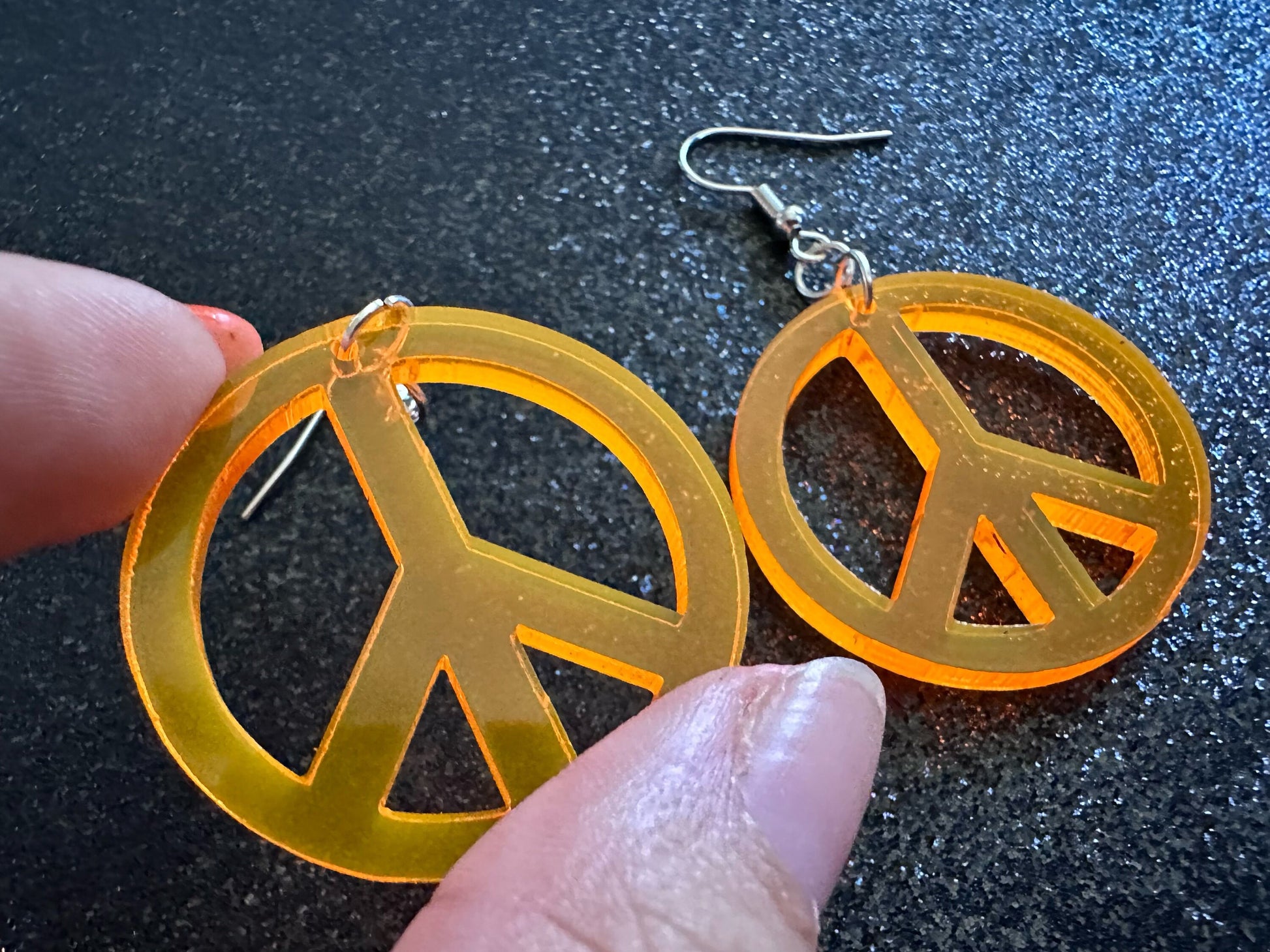 Orange Peace Sign Earrings: Laser Cut Acrylic Peace Signs, Hippie, Hipster, 80s, Happiness, Happy, Best Gifts for Her/Him/Them