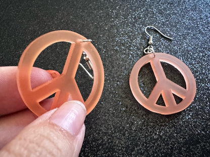 Orange Peace Sign Earrings: Laser Cut Acrylic Peace Signs, Hippie, Hipster, 80s, Happiness, Happy, Best Gifts for Her/Him/Them