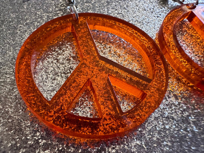 Orange Peace Sign Earrings: Laser Cut Acrylic Peace Signs, Hippie, Hipster, 80s, Happiness, Happy, Best Gifts for Her/Him/Them