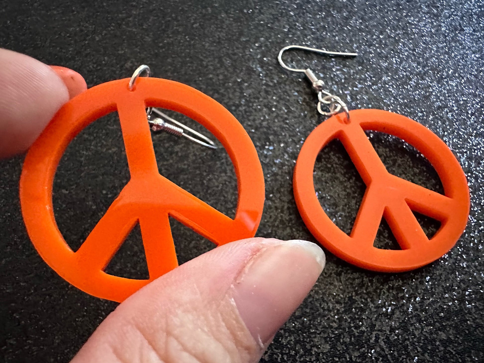 Orange Peace Sign Earrings: Laser Cut Acrylic Peace Signs, Hippie, Hipster, 80s, Happiness, Happy, Best Gifts for Her/Him/Them