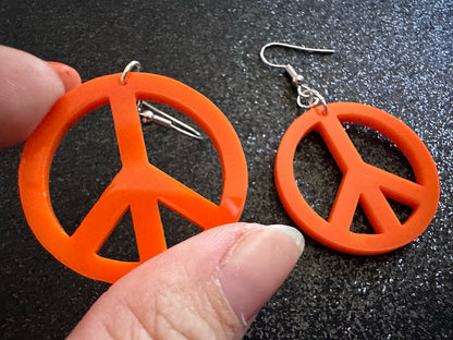 Orange Peace Sign Earrings: Laser Cut Acrylic Peace Signs, Hippie, Hipster, 80s, Happiness, Happy, Best Gifts for Her/Him/Them