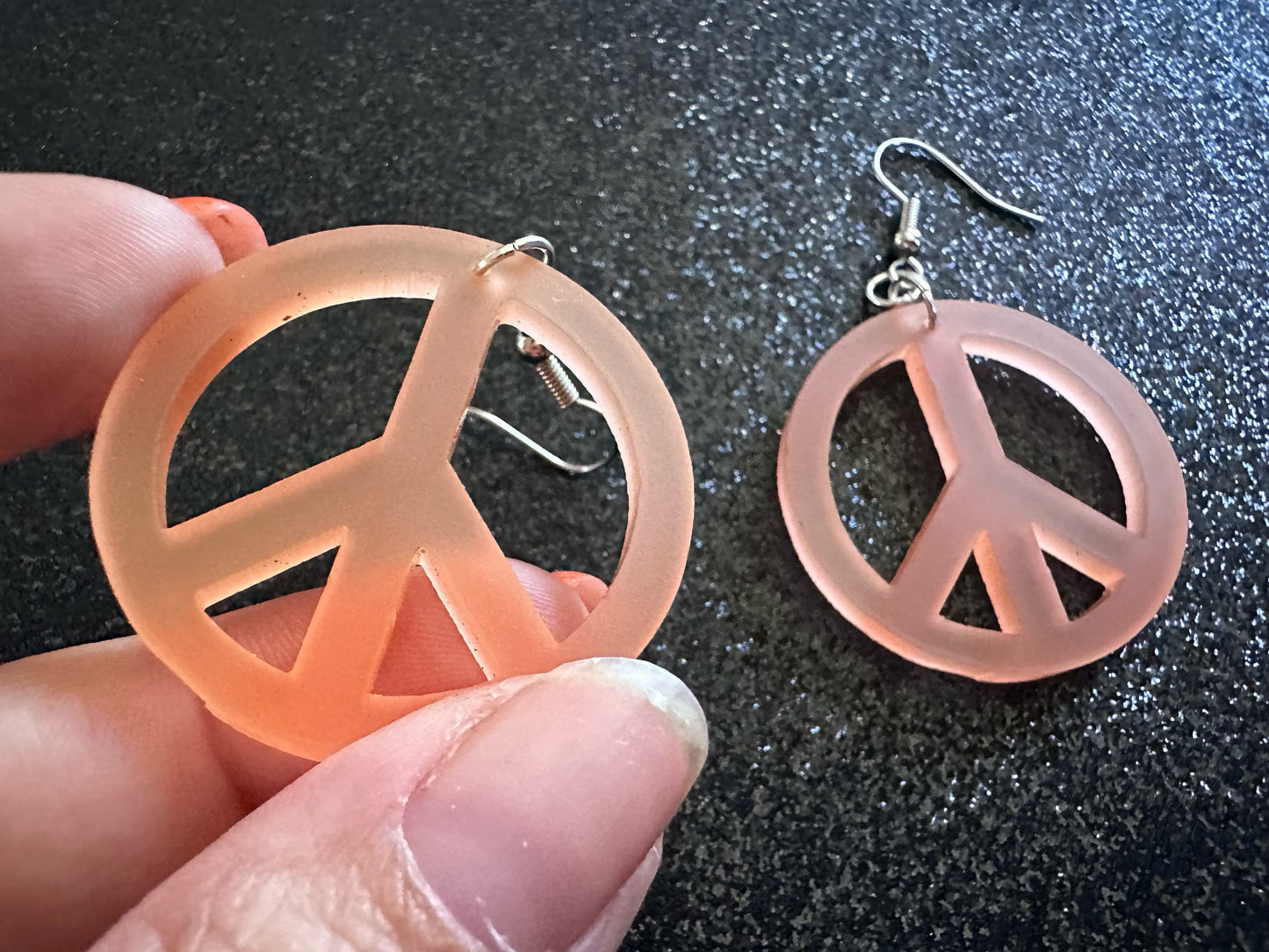 Orange Peace Sign Earrings: Laser Cut Acrylic Peace Signs, Hippie, Hipster, 80s, Happiness, Happy, Best Gifts for Her/Him/Them