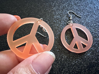 Orange Peace Sign Earrings: Laser Cut Acrylic Peace Signs, Hippie, Hipster, 80s, Happiness, Happy, Best Gifts for Her/Him/Them