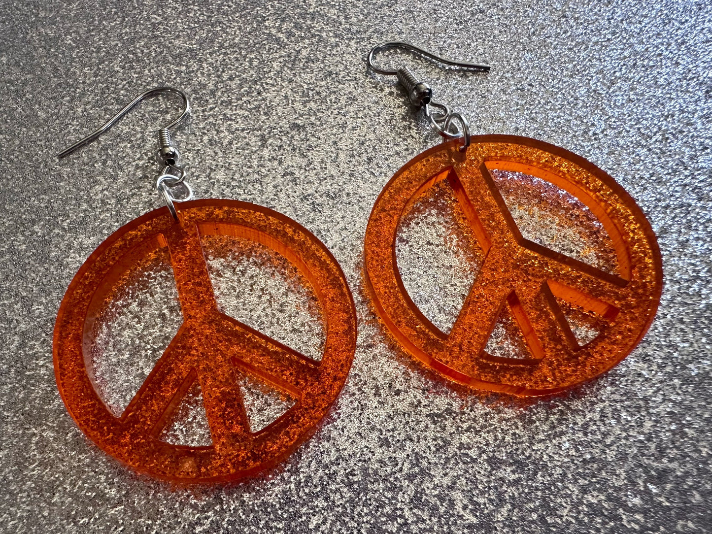 Orange Peace Sign Earrings: Laser Cut Acrylic Peace Signs, Hippie, Hipster, 80s, Happiness, Happy, Best Gifts for Her/Him/Them