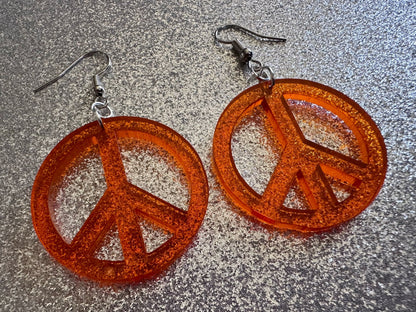 Orange Peace Sign Earrings: Laser Cut Acrylic Peace Signs, Hippie, Hipster, 80s, Happiness, Happy, Best Gifts for Her/Him/Them