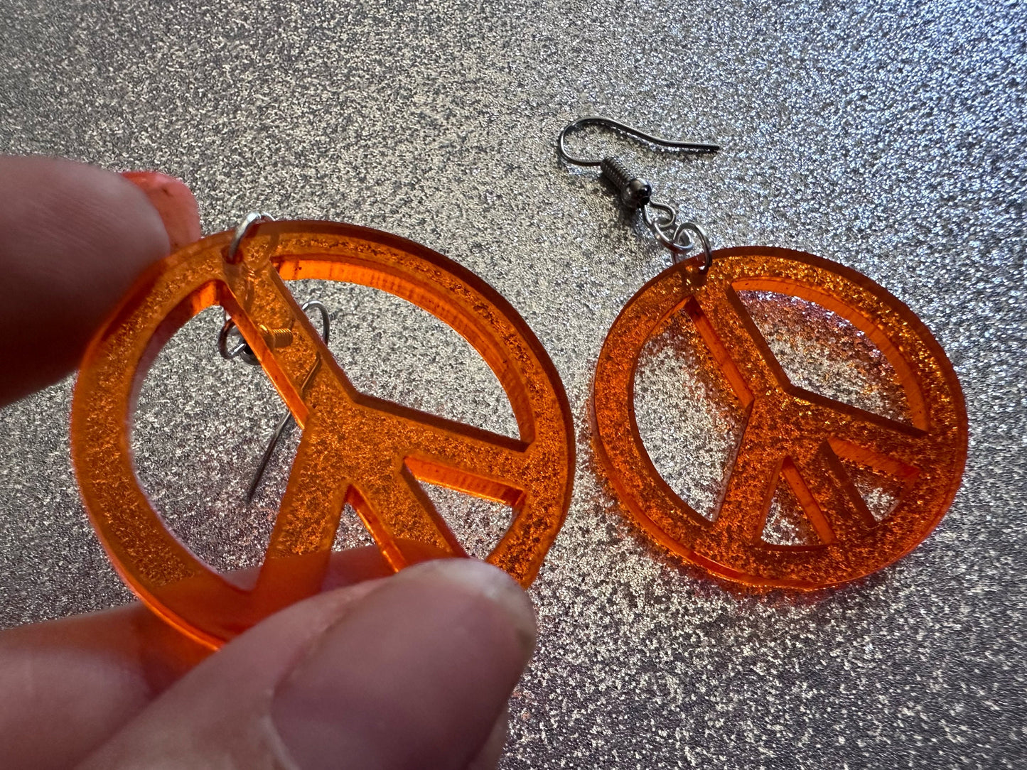 Orange Peace Sign Earrings: Laser Cut Acrylic Peace Signs, Hippie, Hipster, 80s, Happiness, Happy, Best Gifts for Her/Him/Them