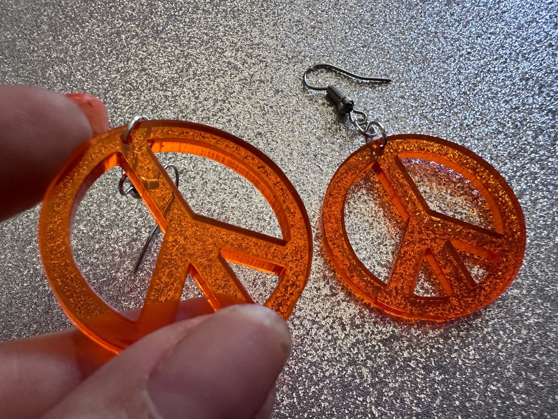 Orange Peace Sign Earrings: Laser Cut Acrylic Peace Signs, Hippie, Hipster, 80s, Happiness, Happy, Best Gifts for Her/Him/Them
