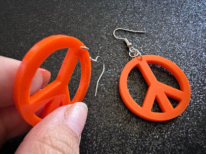 Orange Peace Sign Earrings: Laser Cut Acrylic Peace Signs, Hippie, Hipster, 80s, Happiness, Happy, Best Gifts for Her/Him/Them