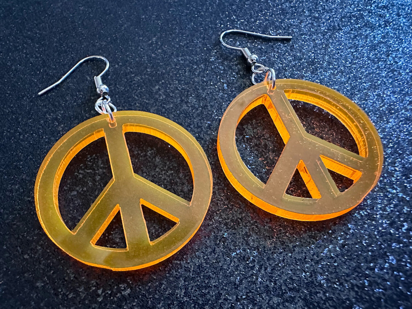 Orange Peace Sign Earrings: Laser Cut Acrylic Peace Signs, Hippie, Hipster, 80s, Happiness, Happy, Best Gifts for Her/Him/Them